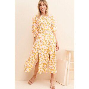 Keepsake Dissolve Midi Dress Yellow Ivory M Grandmacore Floral Flowy Feminine